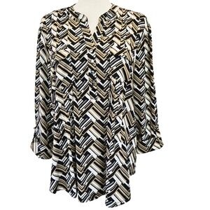 Cocomo Womens XL Long Sleeve Button Up‎ Top Geometric Print Blouse Boho Comfy